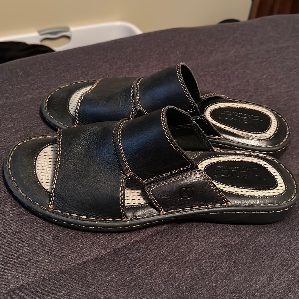 Born Sandals Slides Black Genuine Leather Men’s 12